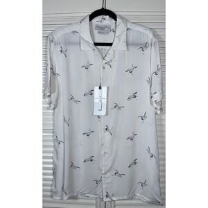 Nickel‎ & Iron Slim Fit Crane Print Button Down Short Sleeve Shirt Size L